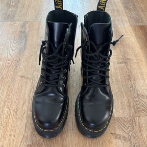Dr. Martens Black Leather Boots with Yellow Stitching